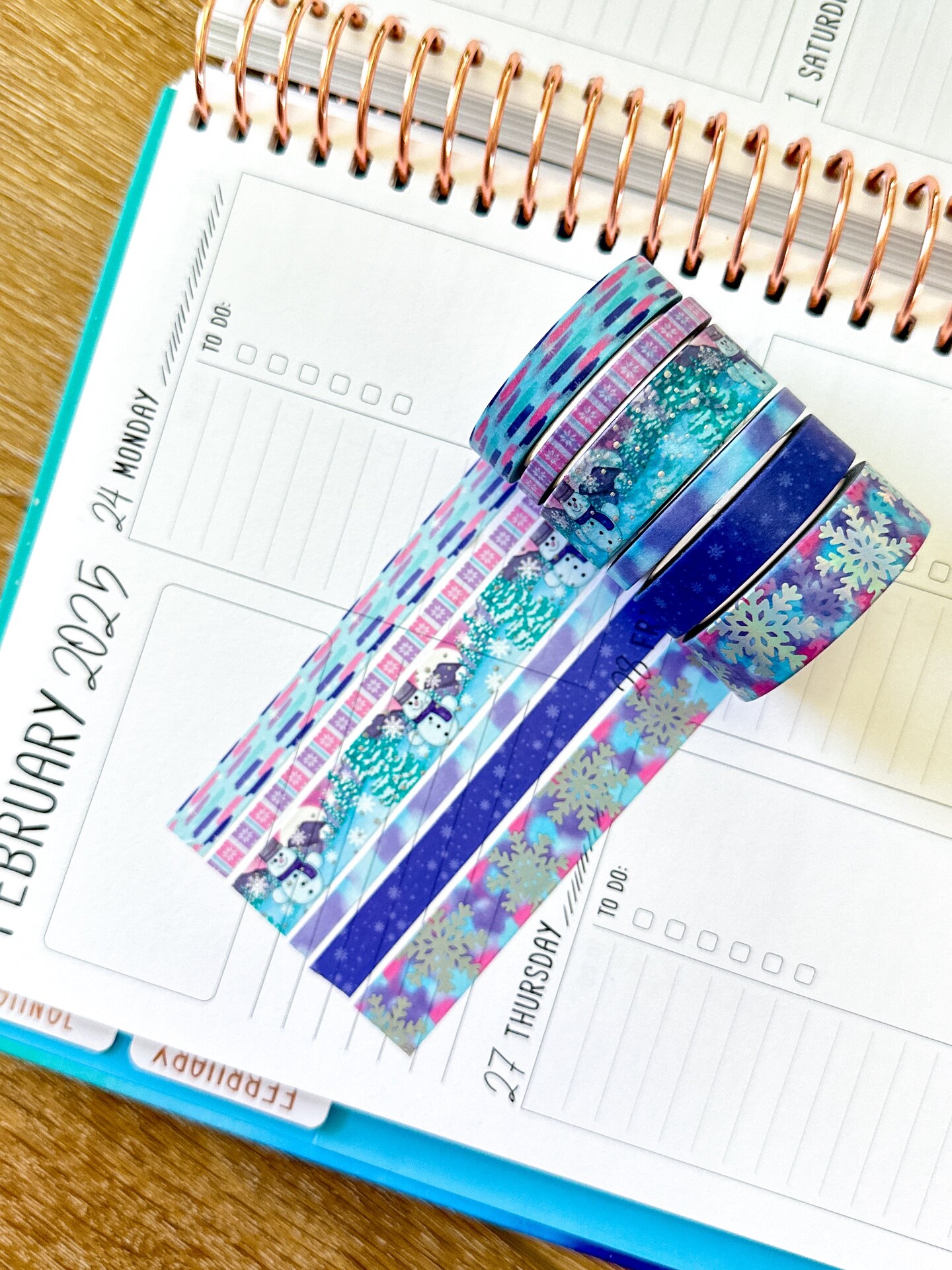 FOILED Silver Snowflakes Snowman Snowmen Snow Pink Purple Blue Washi Tape Set February 2025 - W126