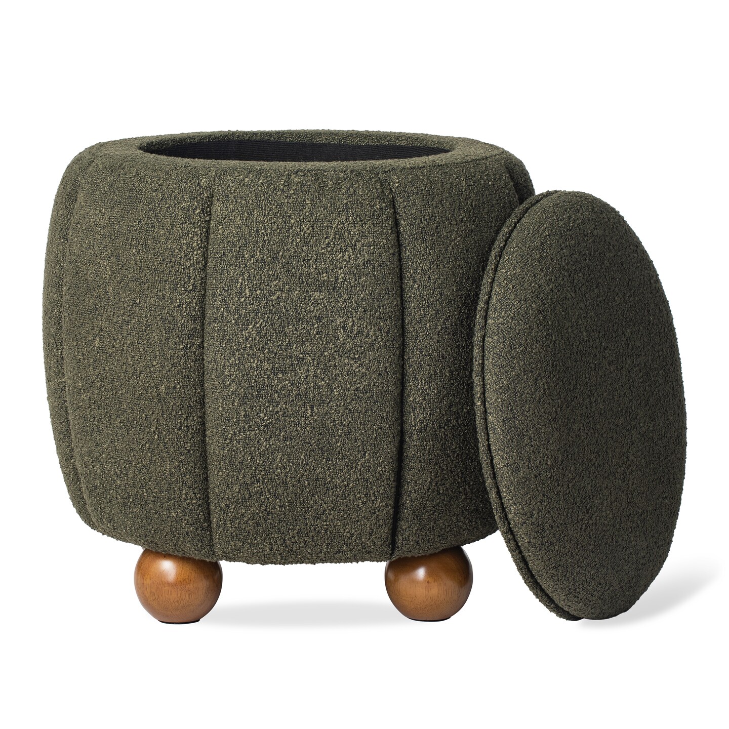 19&#x22;H Boucle Upholstered Storage Ottoman Stool with Rubberwood Feet