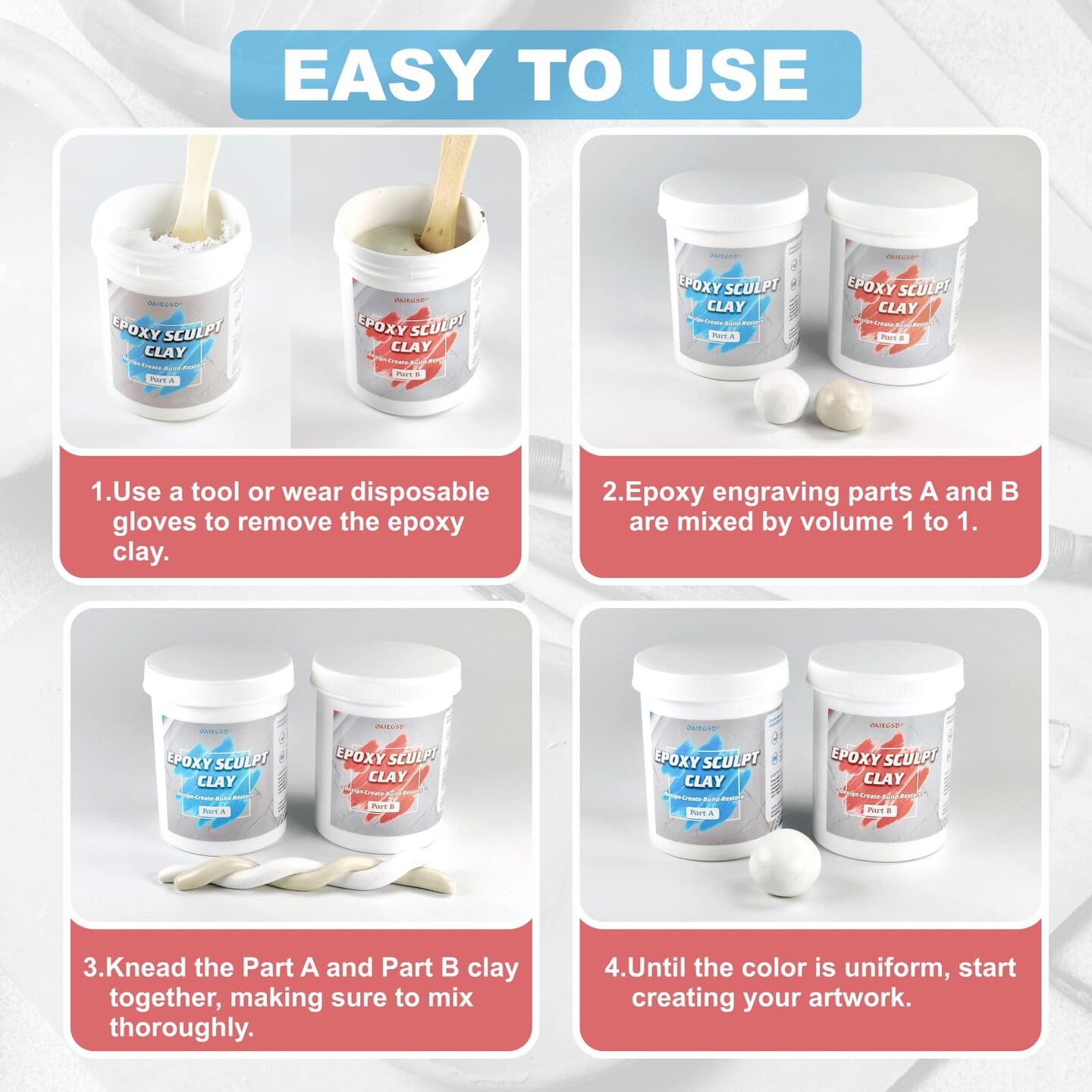 1 Pound Natural Epoxy Putty Sculpt Clay, 2 Part (A &#x26; B) Air Dry Clay Plaster Mold for Sculpting, Modeling, Building, Repairing, Self-Hardening Epoxy Clay Easily Repairs Metal, Wood, Tile, Ceramics