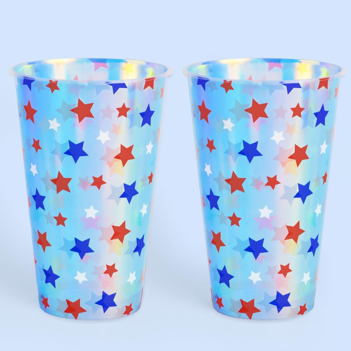 Fetti Fourth of July Party Decorations Iridescent Plastic Cups - 16 Disposable 16 oz Cups | USA Party Favors, American Flag Party Supplies, 4th of July Decorations, Red White and Blue Decor