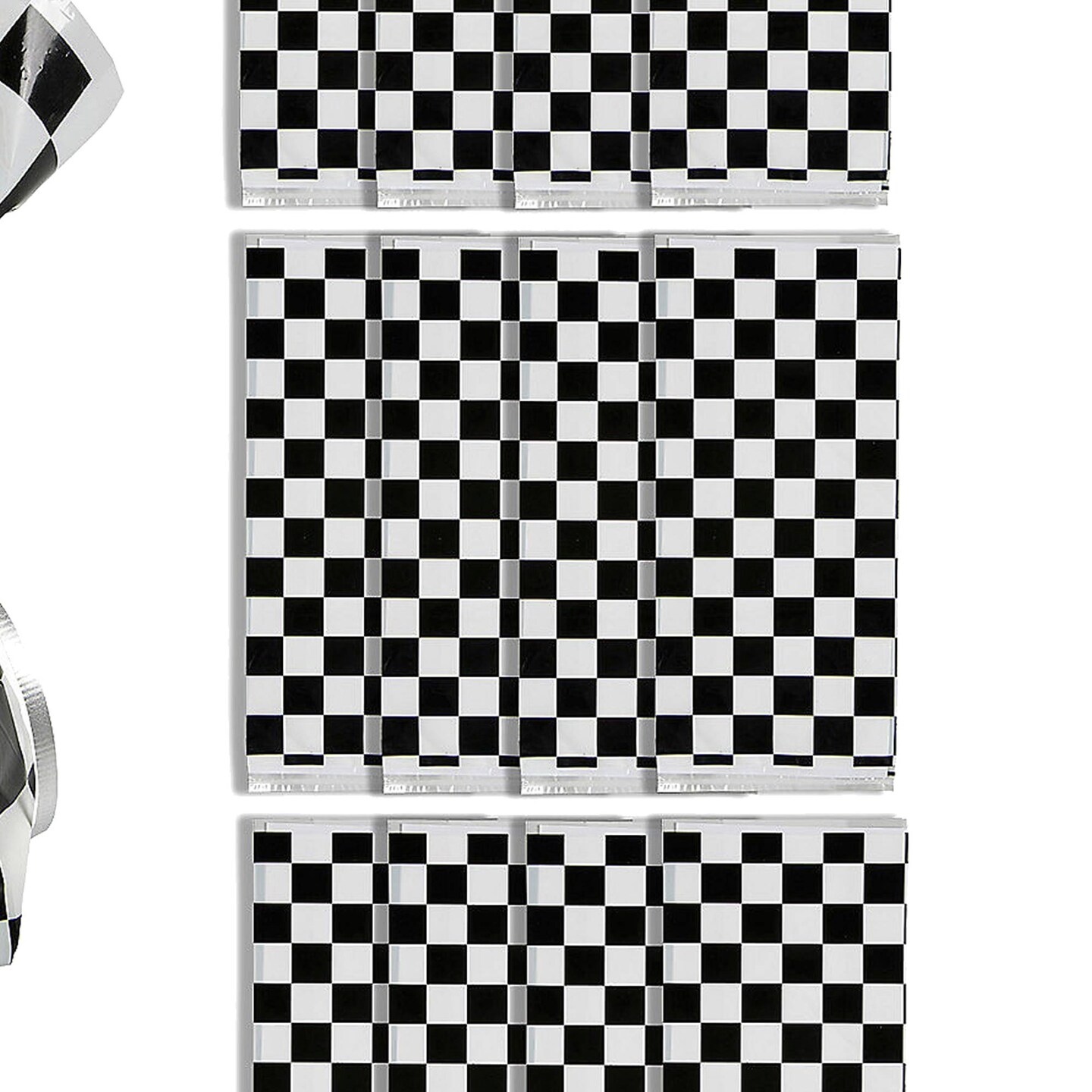 5" x 11 1/2" Black and White Checkered Cellophane Bags 12 Pieces