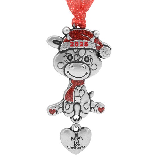 Gloria Duchin Baby's 1st Christmas Giraffe Toy Pewter Silver Metal Ornament Vintage Design