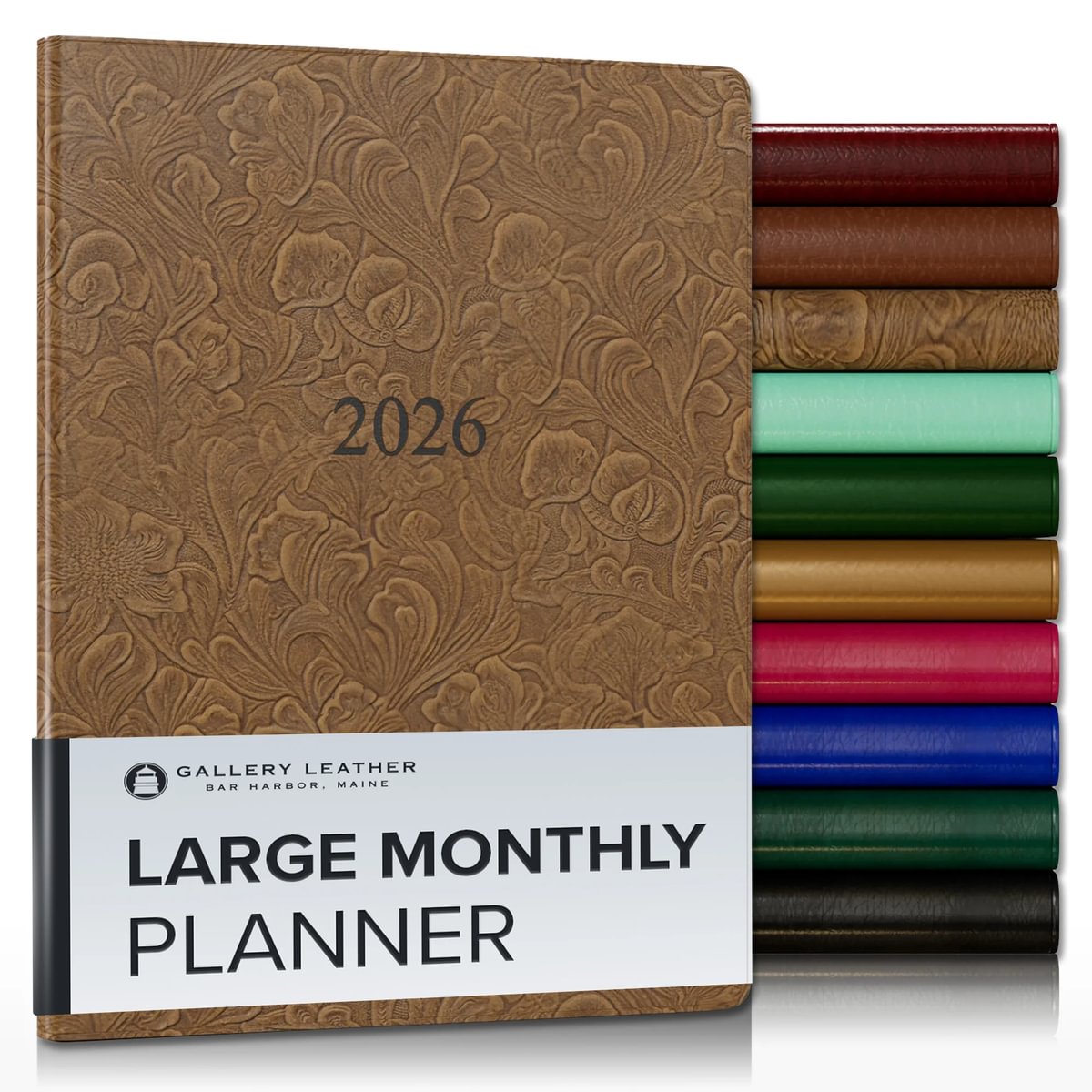 Gallery Leather Large Monthly Planner 2026, Elegantly Bound Calendar Planner and Notebook with Stylish Gold-Gilded Page Edges, 18 Months - 9.75 x 7.5 "