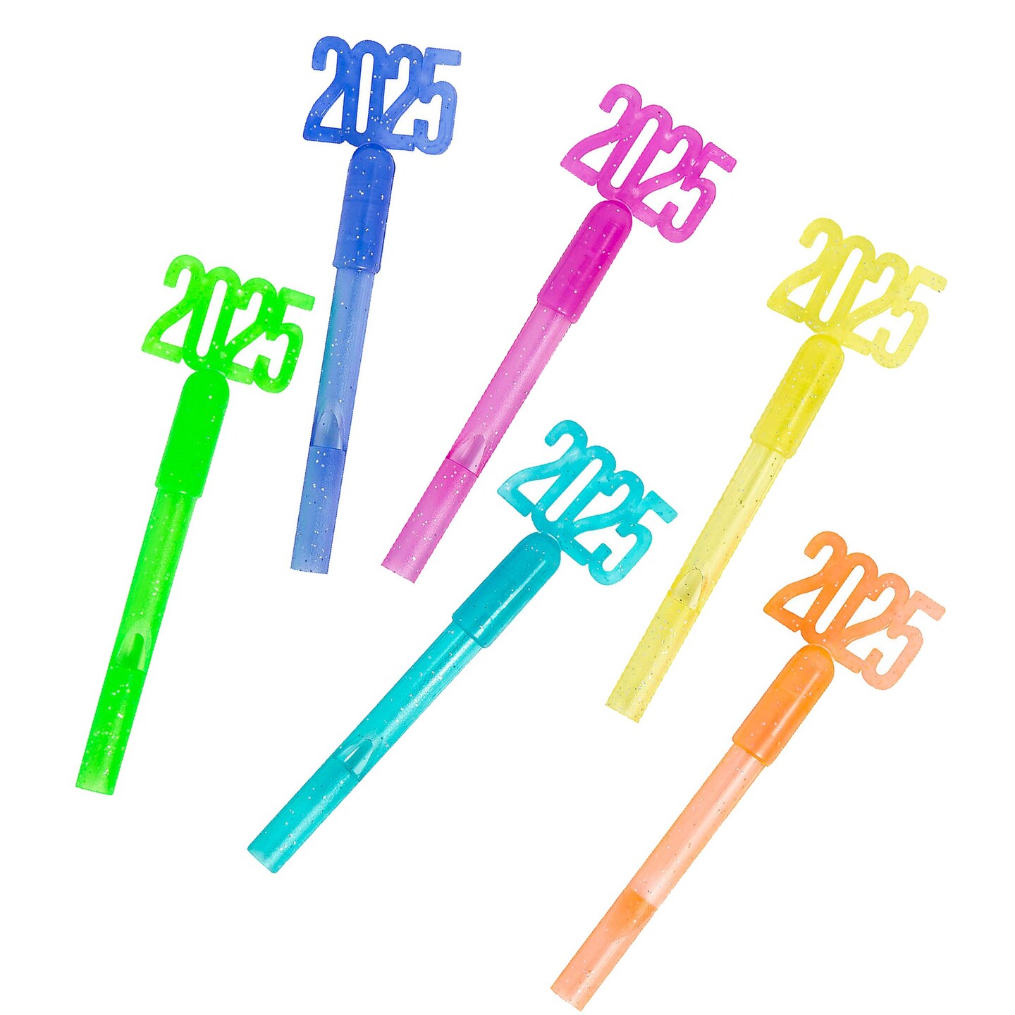 1" x 4" Bulk 72ct 2025 Glitter Brightly Colored Plastic Whistles