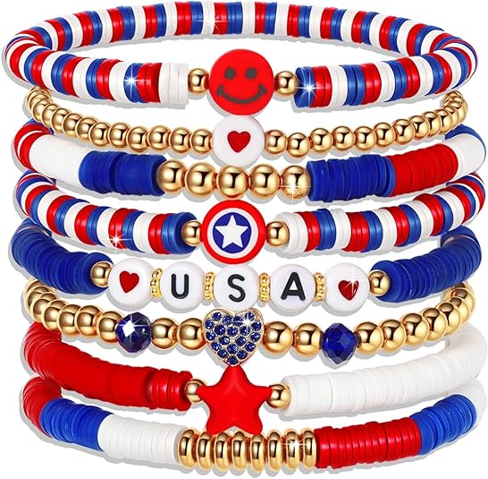 Friendship Bracelets - Beaded Bracelets Set for Teen Women, Wearables Preppy Bracelets, Stackable &#x26; Colorful Bracelets - Ideal Gifts, 4th of July, Halloween, Christmas