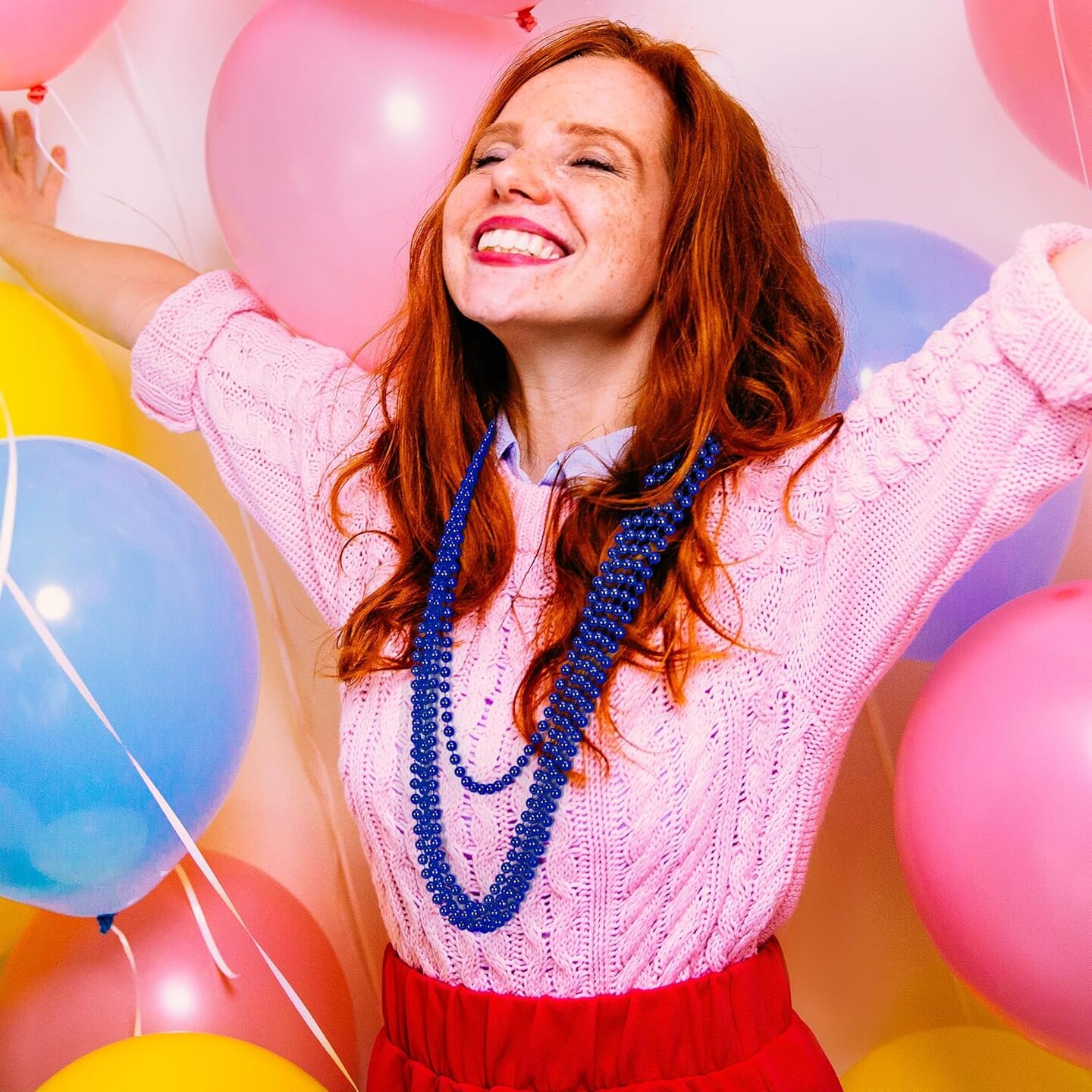 24 PCS 33" Blue Metallic Bead Necklaces – Mardi Gras, 4th of July, Carnival, Parade Throws & Party Accessories