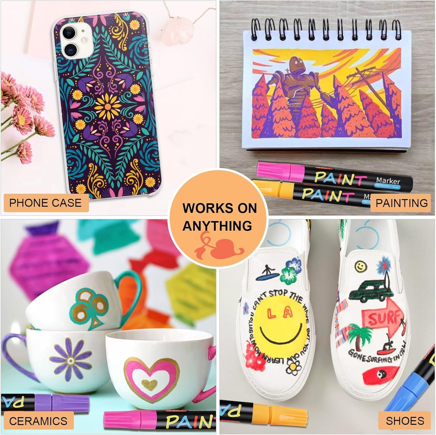 Paint Pens Paint Markers, 20 Colors Oil-Based Waterproof Marker Pen Set, Never Fade Quick Dry and Permanent, Works on Rocks Painting, Wood, Fabric, Plastic, Canvas, Glass, Mugs