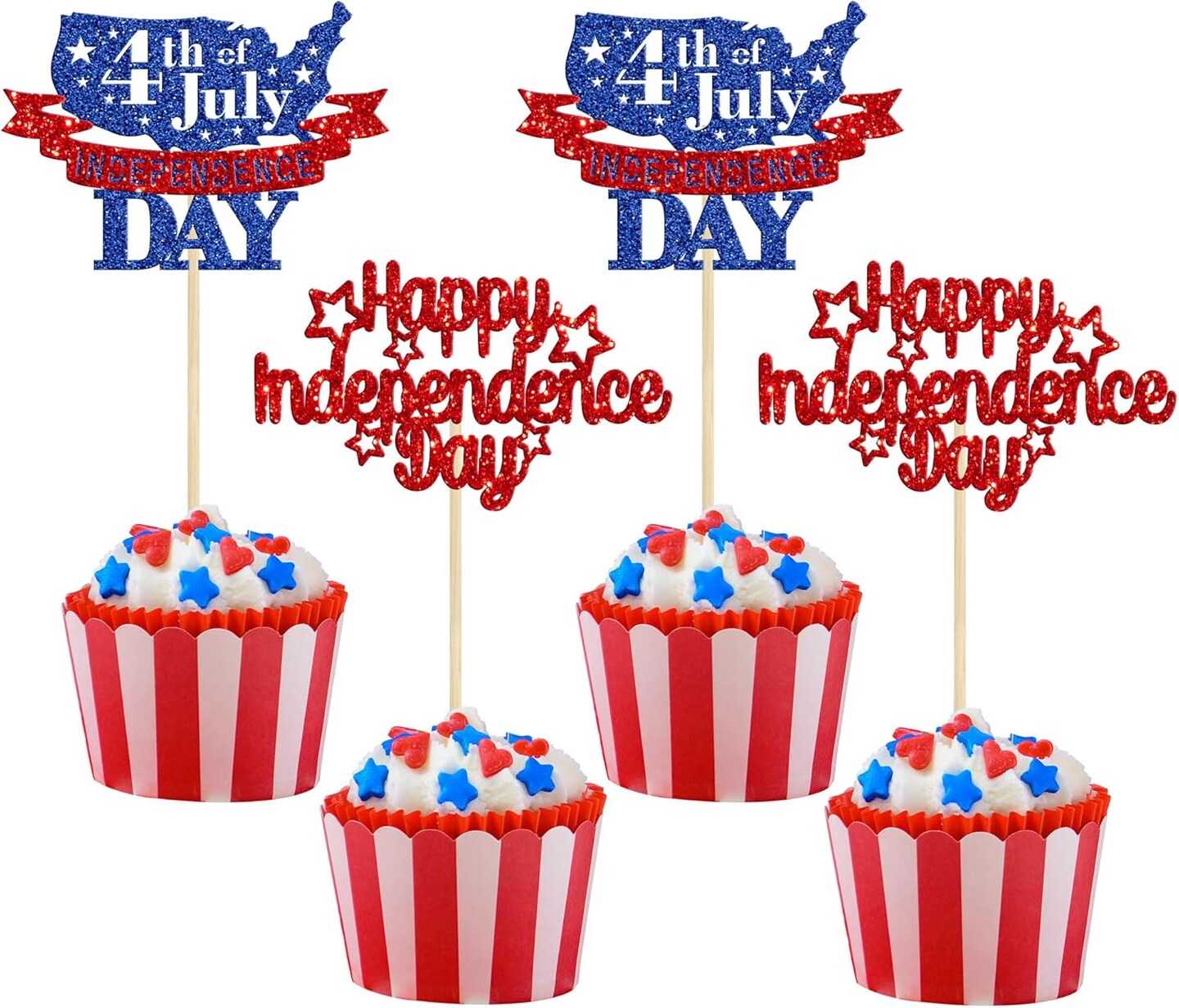 24Pcs Happy Independence Day Cupcake Toppers Happy 4th of July Cupcake Picks National Flag Patriotic Cupcake Decorations Star American Independence Day Theme Party Cake Decorations Supplies
