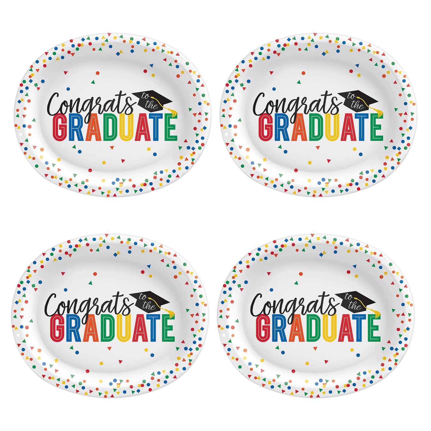 12&#x22; Congrats Grad Oval Paper Dinner Plates 20ct