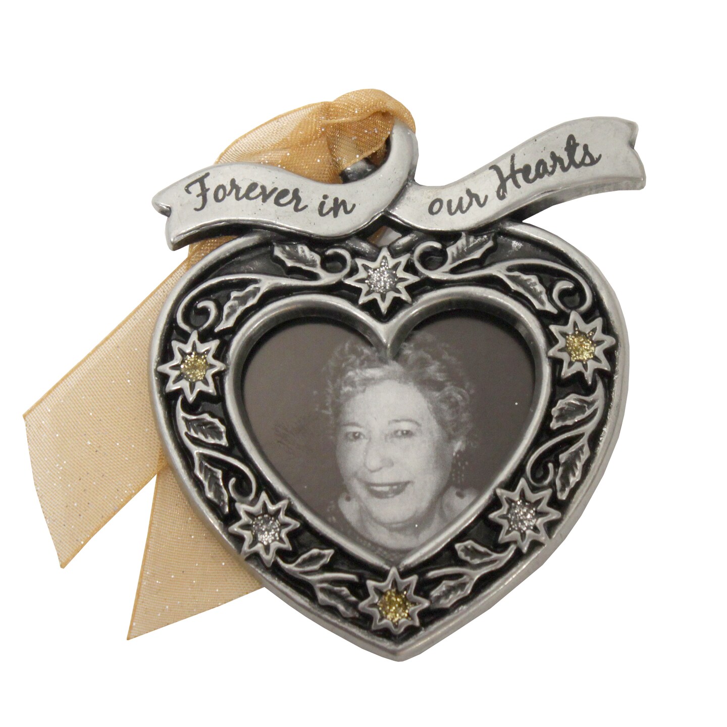 Gloria Duchin Forever In Our Heart Silver Metal Picture Frame Memorial Christmas Ornament