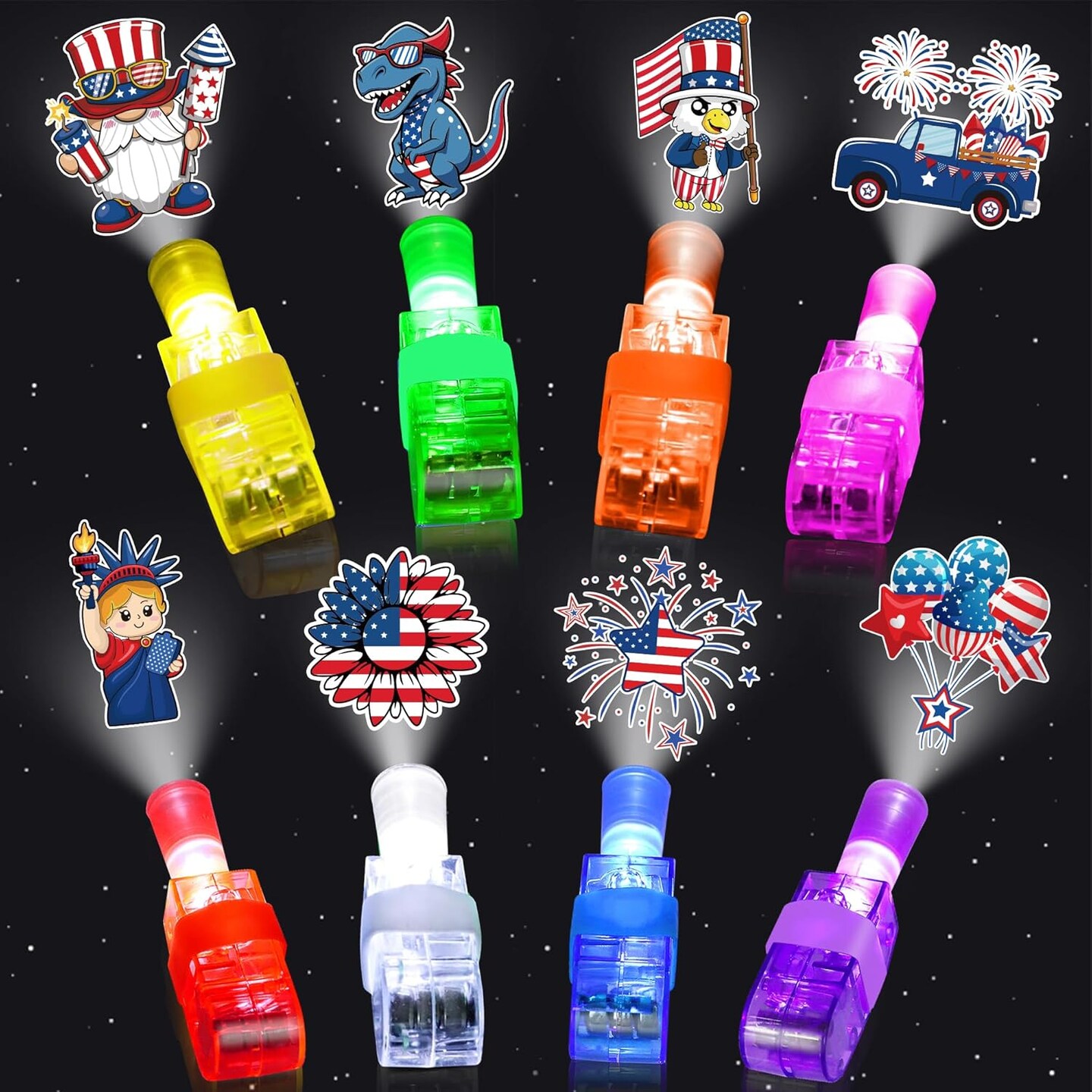 32Pcs 4th of July Light up Accessories, Finger Lights Patriotic Party Favors for Kids Red White and Blue Glow in the Dark Party Supplies for 4th Fourth of July Memorial Day Party Favors Decorations