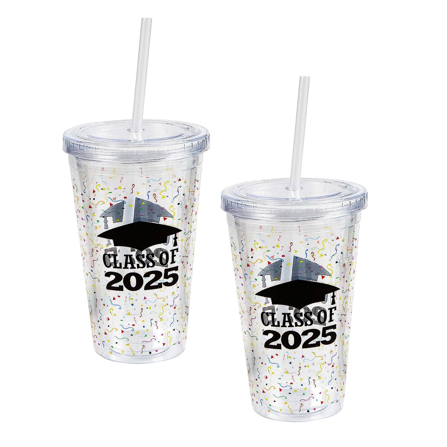 16 oz Class of 2025 Reusable BPA Free Plastic Tumbler with Lid &#x26; Straw
