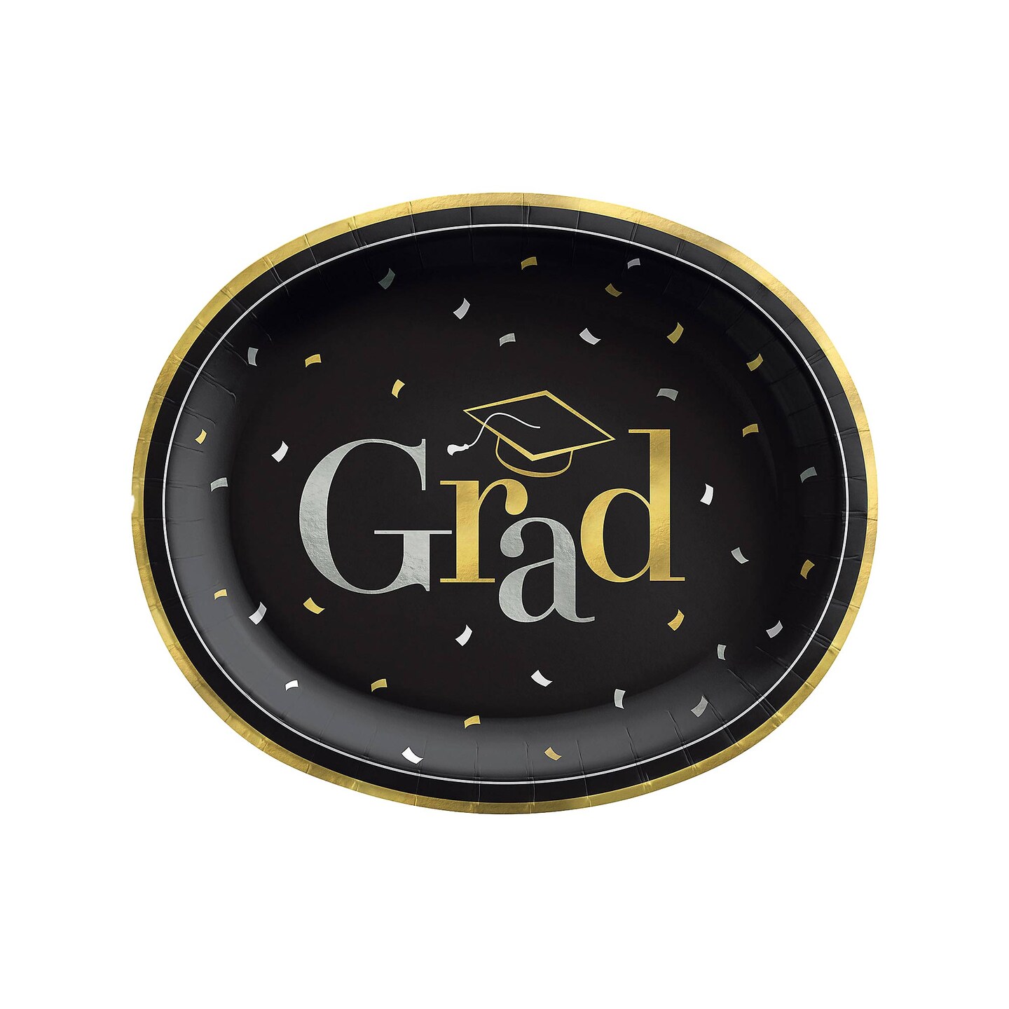 12" Black Grad Party Disposable Oval Paper Dinner Plates 20 Count