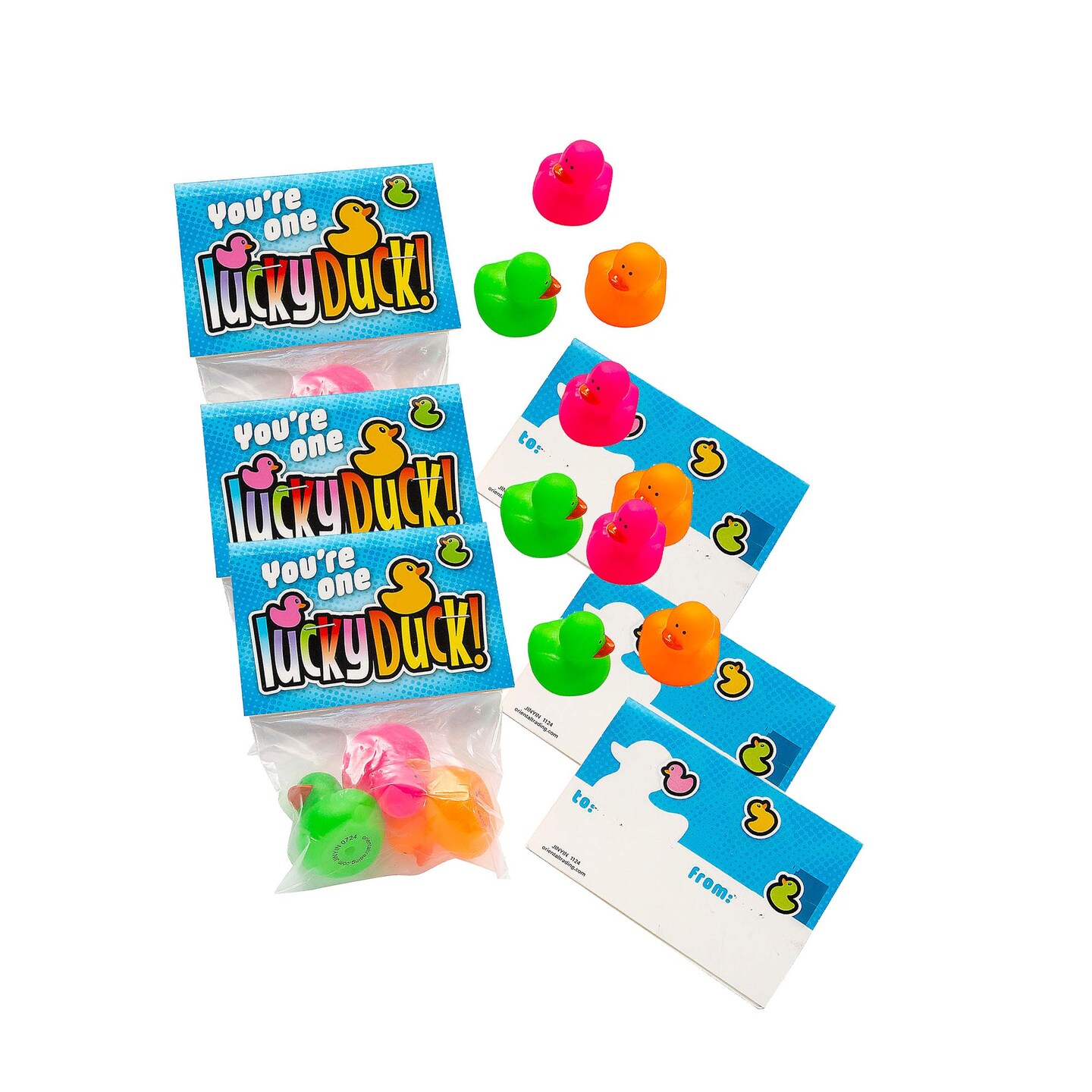5 1/2&#x22; Mini Neon Ducks Lucky Duck Exchange Packs 12 Pieces