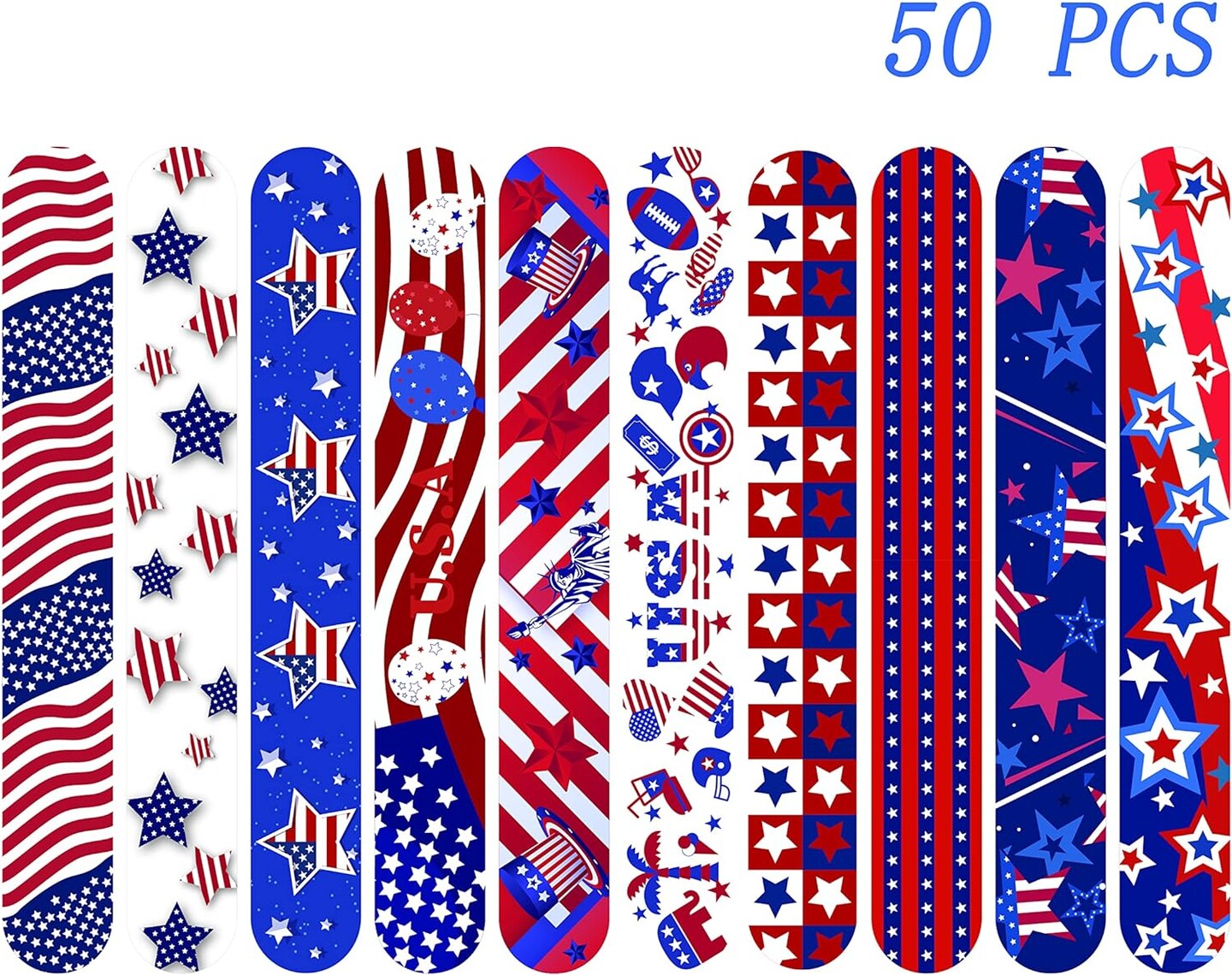 50 Pcs Slap Bracelets for Kids 4th of July Slap Bracelets Bulk Snap Bracelet Party Supplies Favors Classroom Prizes Exchanging Gifts