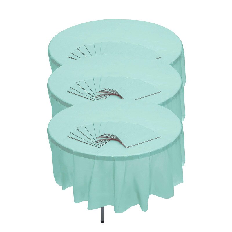 12 Pack Mint Green Round Plastic Tablecloths 6 ft 10 in Disposable Covers