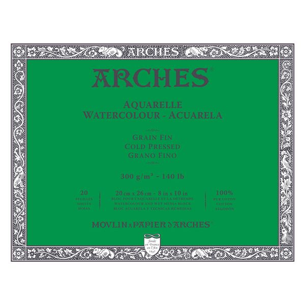 Arches Watercolor Block 8""x10"", 140lb Cold Press, 20 Sheets