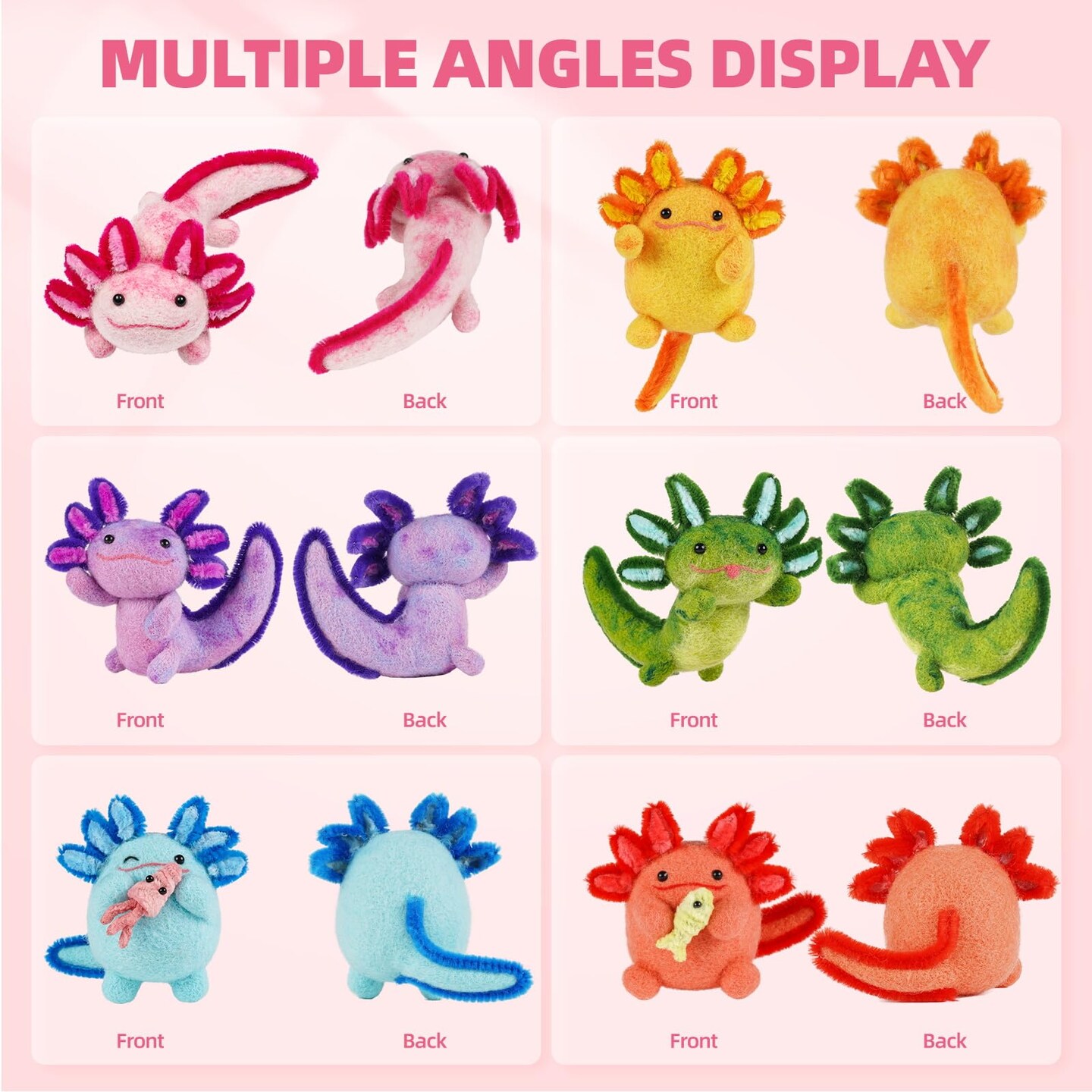 Needle Felting Kit, 6 PCS Animal Needle Felting Beginner Kits, Wool Felt Needle Felting Tools Foam Pad, Craft Party Supplies for Beginners Adult(6pack Axolotl)