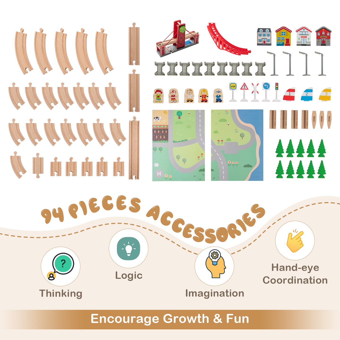 Multipurpose Kids Wooden Train Table with 2 Reversible Tabletops