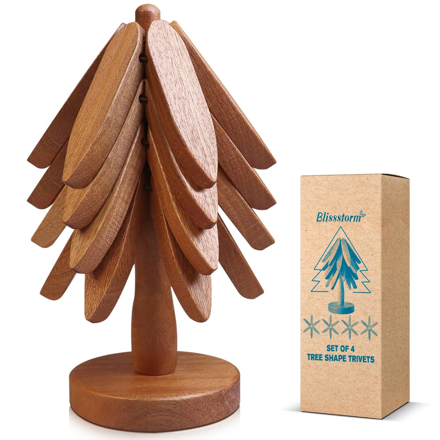 Wooden Trivets for Hot Dishes,Natural Foldable Kitchen Wooden Trivets for Hot Dishes - Tree Shape Trivet Set for Kitchen Counter Table Home Essentials