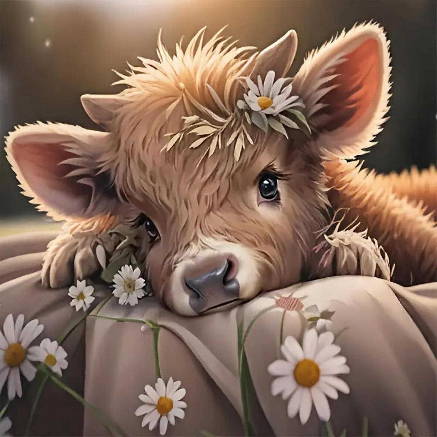 Punch Needle Kit - Cute Orange Highland Cow With Daisy Flowers DIY Embroidery Set