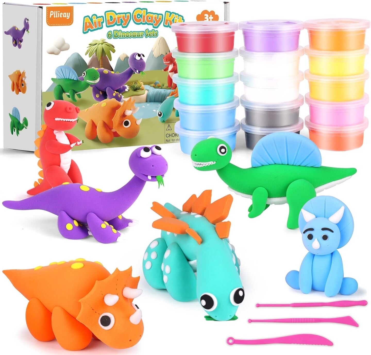 6 Pack Dinosaur Air Dry Clay Kit, Modeling Clay for Kids, DIY Model Magic Clay, Molding Clay Kit with Sculpting Tools, Non-Sticky Soft and Super Light, Arts and Crafts Gift for Kids (Dinosaur)