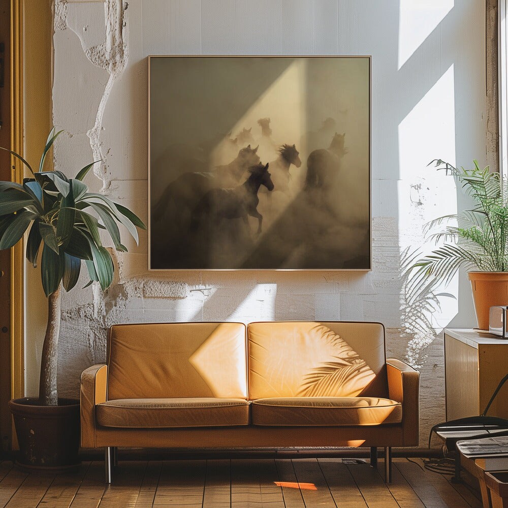 migration of horses Square Canvas Art | Modern Home Wall Decor 24x24 Canvas - Corporate Office Art
