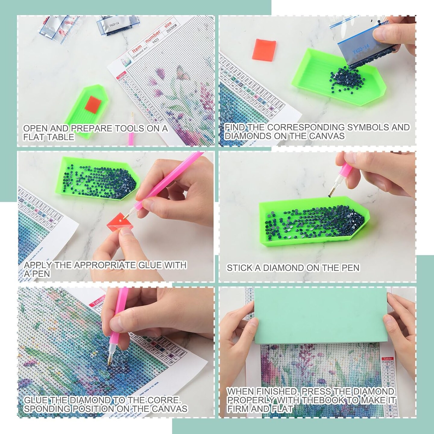 4 Pcs Diamond Art Kits DIY Painting for Adult Aesthetic Wall Diamond Crafts Aesthetic Room Decor Cute Painting Pictures 5d Craft Wall Decor for Home 10 x 11.8&#x27;&#x27;(Wild Flower)