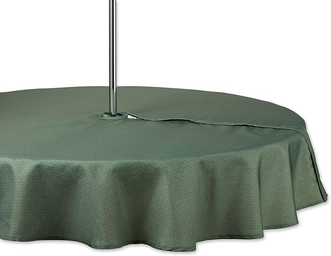 Indoor/Outdoor Tabletop Collection Umbrella Hole with Zipper, Machine Washable, Tonal Lattice, Tablecloth, 60&#x22; Round, Artichoke