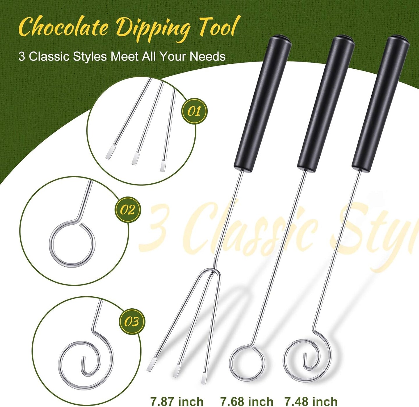3-Piece Chocolate Dipping & Decorating Tool Set – Forks, Spoons & Chef Art Pencil, Stainless Steel