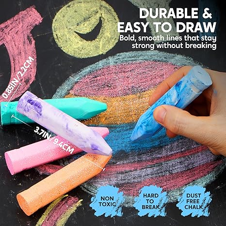 72 PCS Washable Sidewalk Chalks Set in 12 Packs, 18 Colors, Including 12 Tie Dye, 12 Glitter &#x26; 12 Neon Colors, School Supplies, Classroom Must Haves, Gift for Kids