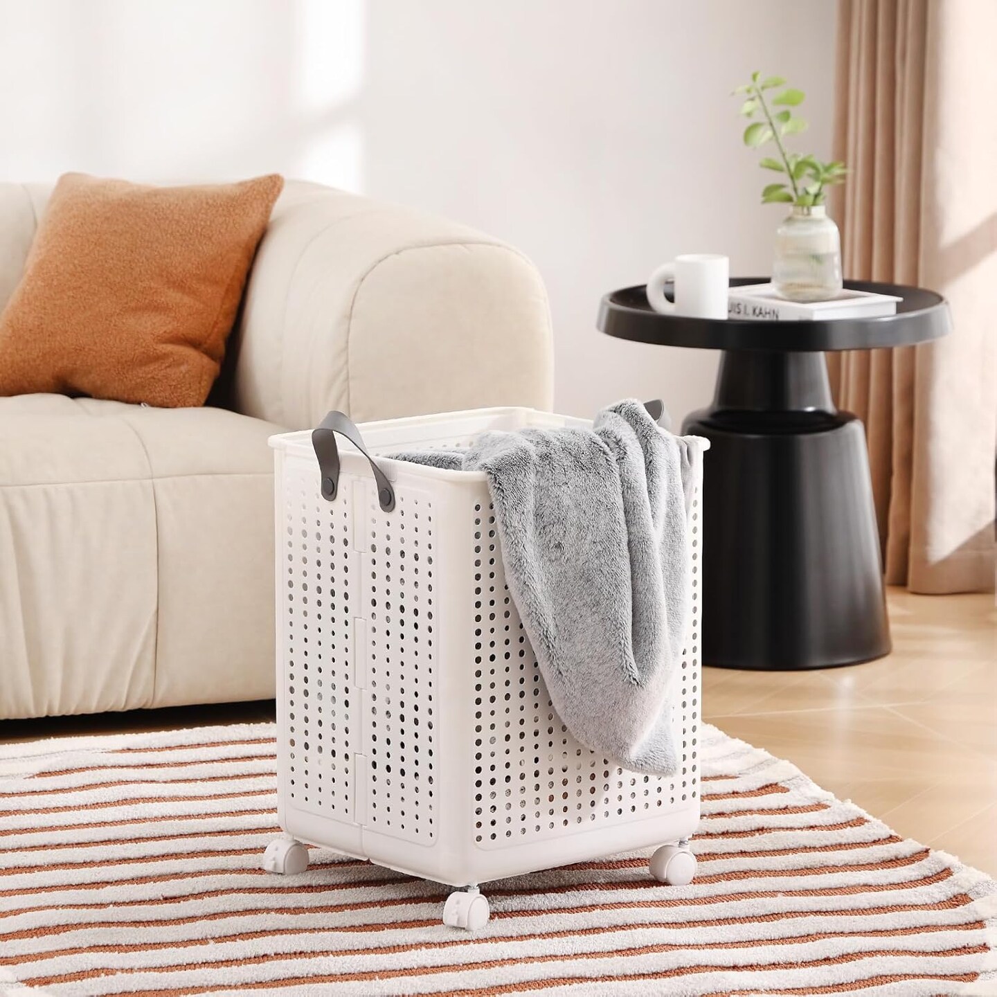 Collapsible laundry Hamper, Laundry hamper with Wheels, Plastic Foldable Laundry Hamper, Dirty Clothes Hamper with Handles for Laundry Room, Bedroom & Bathroom