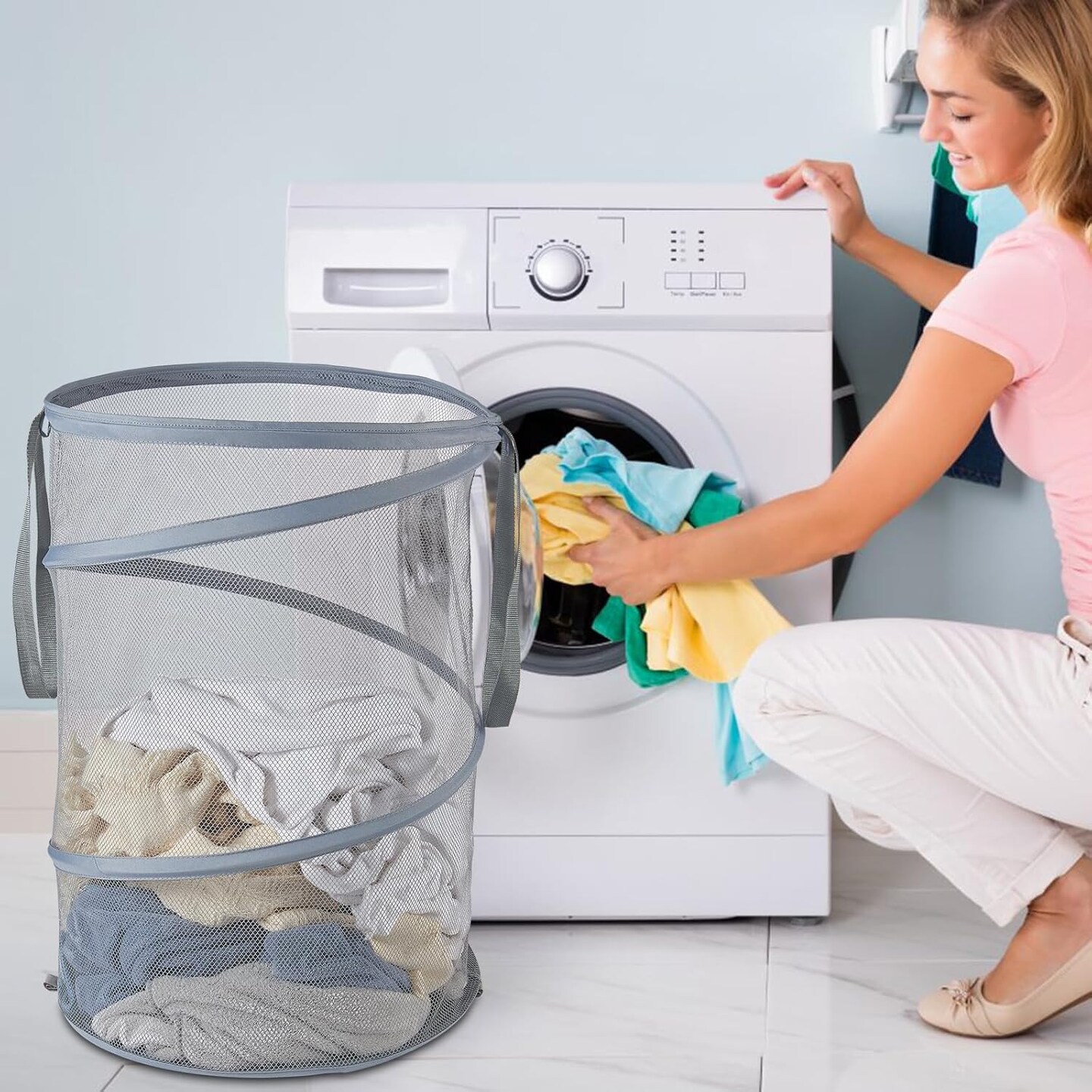 Mesh Popup Laundry Hamper 115L Collapsible Laundry Basket Extra Large Capacity Foldable Clothing Storage Basket with Handles