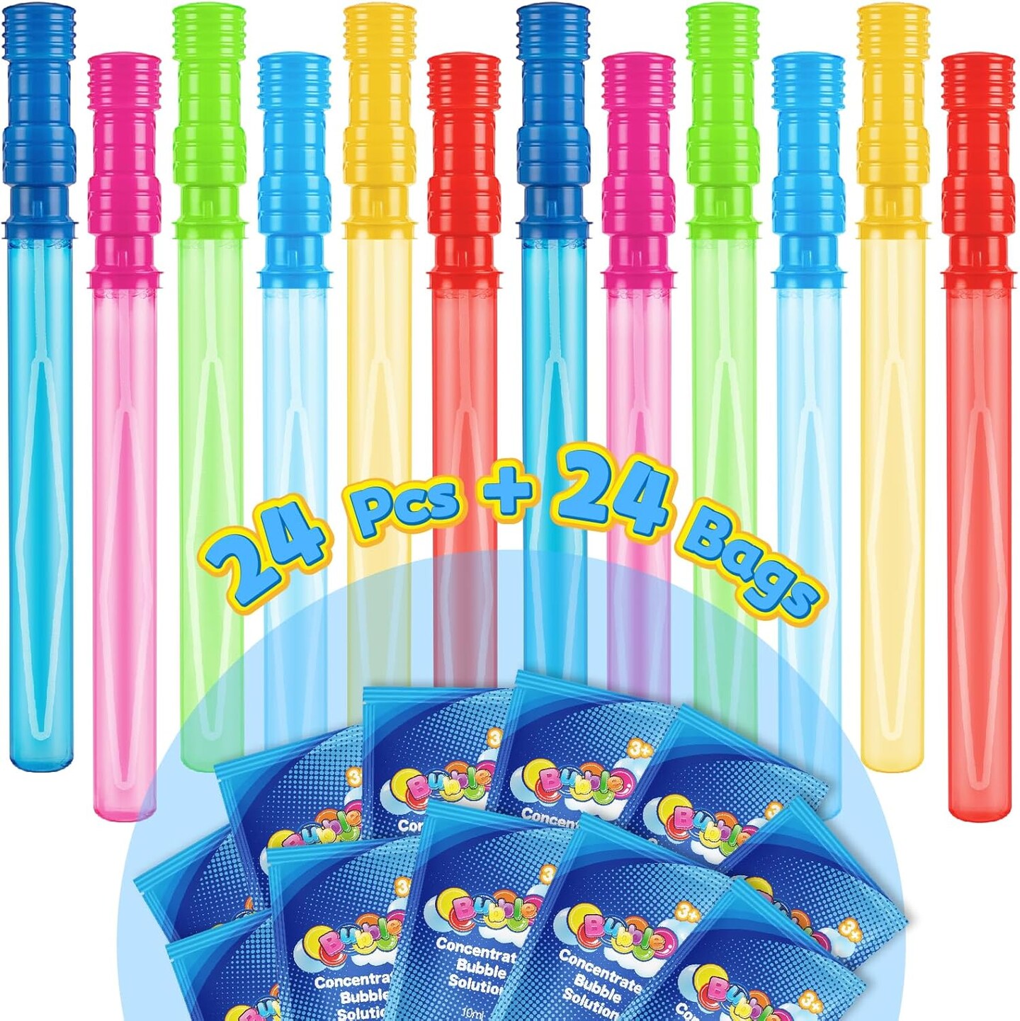 24 Pack 14&#x2019;&#x2019; Bubble Wands, Big Bubble Wands With 24 Bubble Refill Solution, Bubbles Party Supplies For Easter, Birthday, Wedding, Summer Outdoor/indoor Activity, Bubbles Party Favors For Kids