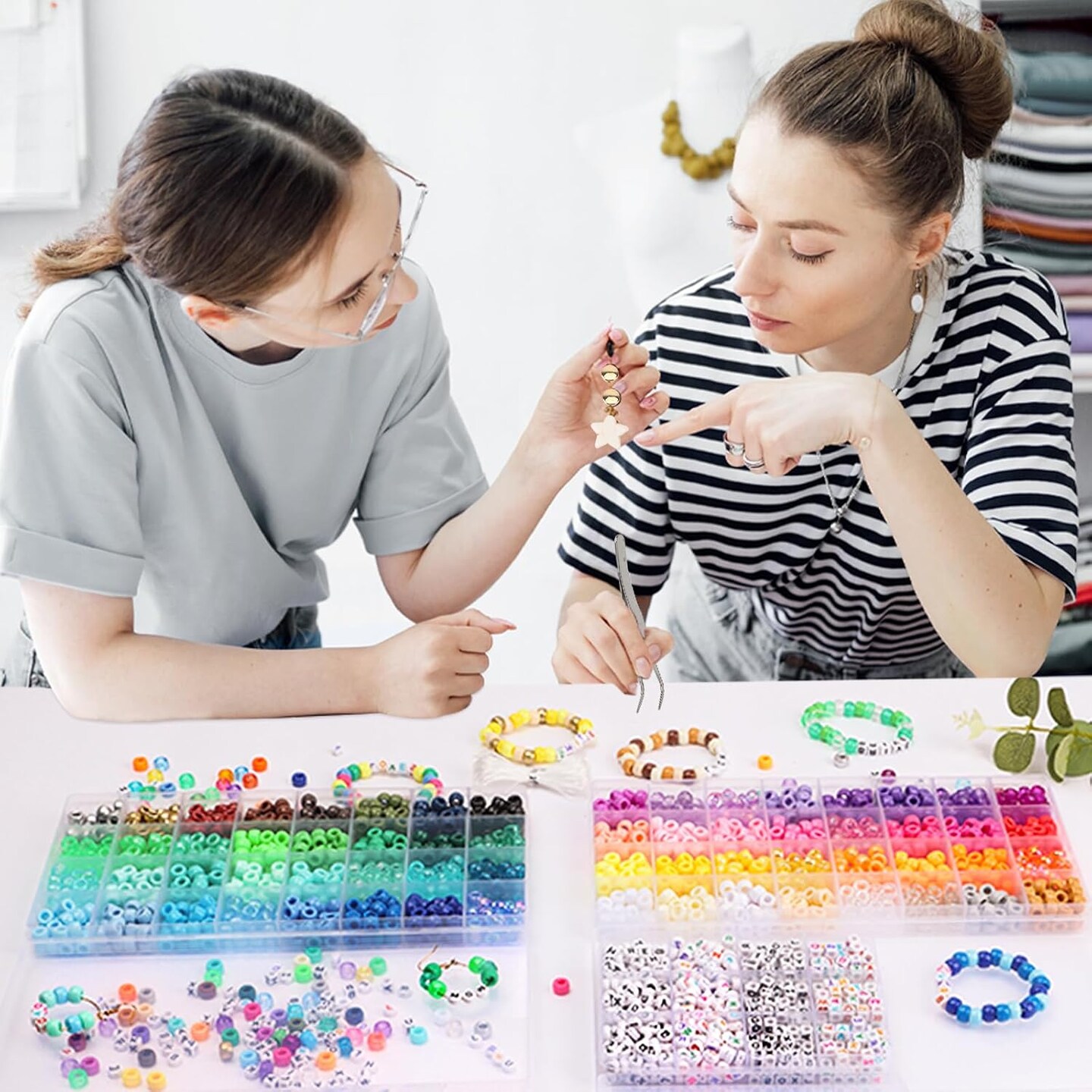 2350pcs, 64 Colors, Pony Beads for Bracelet Making Kit, Rainbow Kandi Beads Friendship Bracelet Kit, Letter Beads and Elastic Strings for Bracelet Necklace Making, Craft Gifts Set for Girls