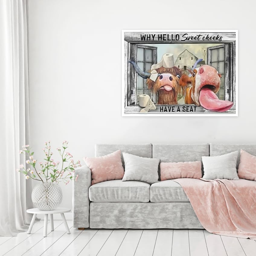 Highland Cow Diamond Painting Kits for Adults - 5D Cow Diamond Art Kits for Beginners, DIY Cow Diamond Art Painting Crafts Funny Cow for Decor Home Walls Gifts 12X16Inch