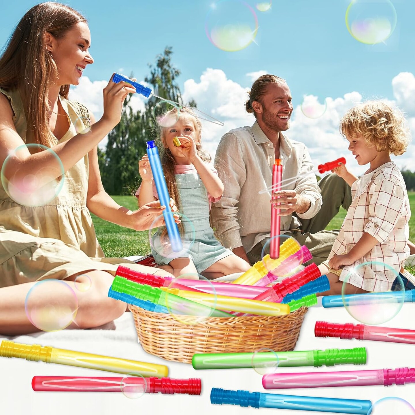 24 Pack 14&#x27;&#x27; Bubble Wands in 6 Colors, Big Bubble Wands with 24 Bubble Refill Solutions, Bubbles Party Favors
