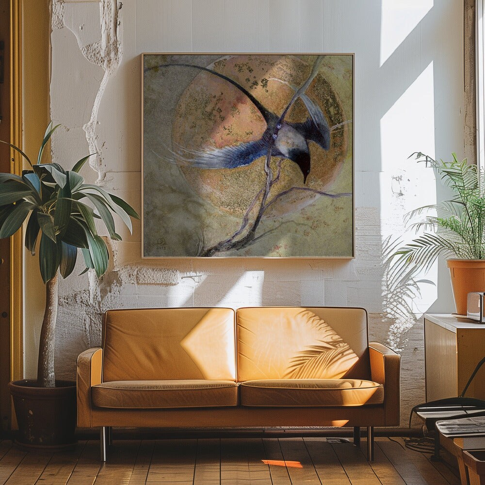 Golden Moon Square Canvas Art | Modern Home Wall Decor 24x24 Canvas - Corporate Office Art