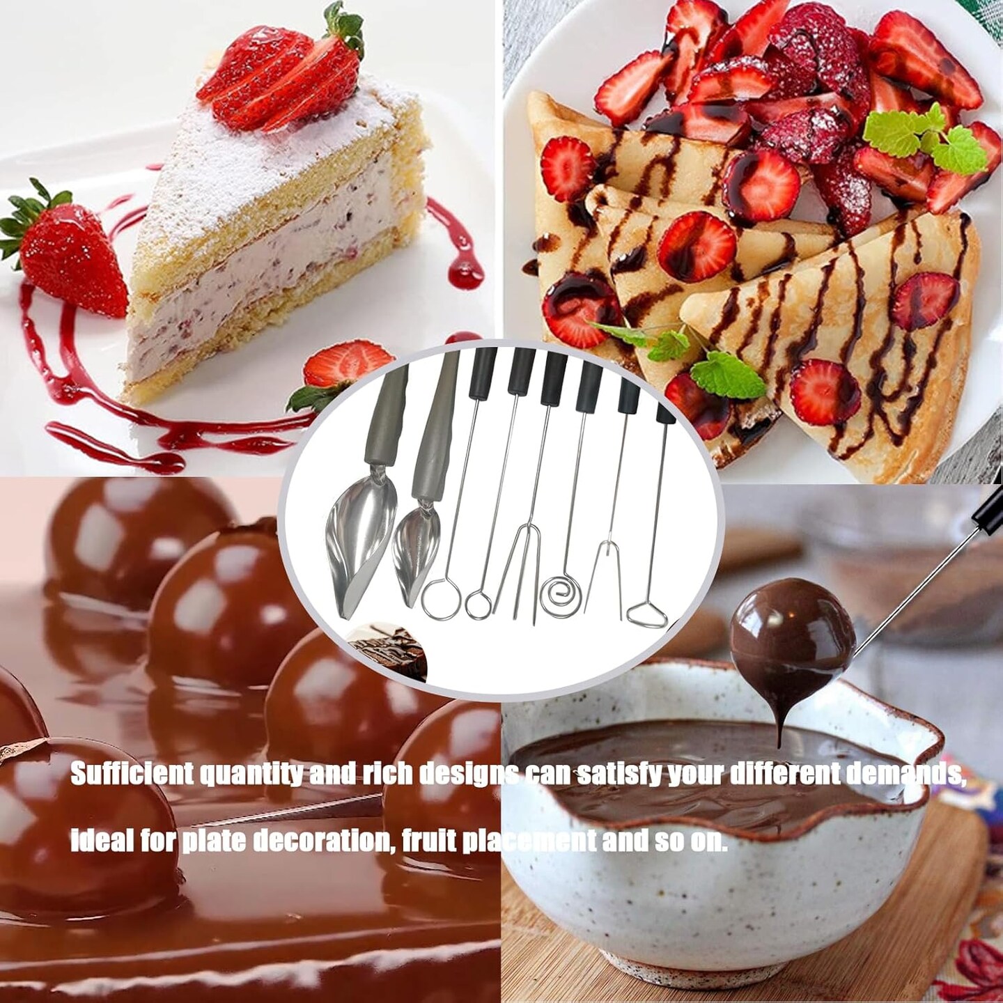 7 Pieces Candy Dipping Tools Chocolate Dipping Fork Spoons Set, Stainless Steel Candy Making Supplies for Decorative Plates, Including 1 pcs Slotted Spoon and 6 pcs Fondue Forks