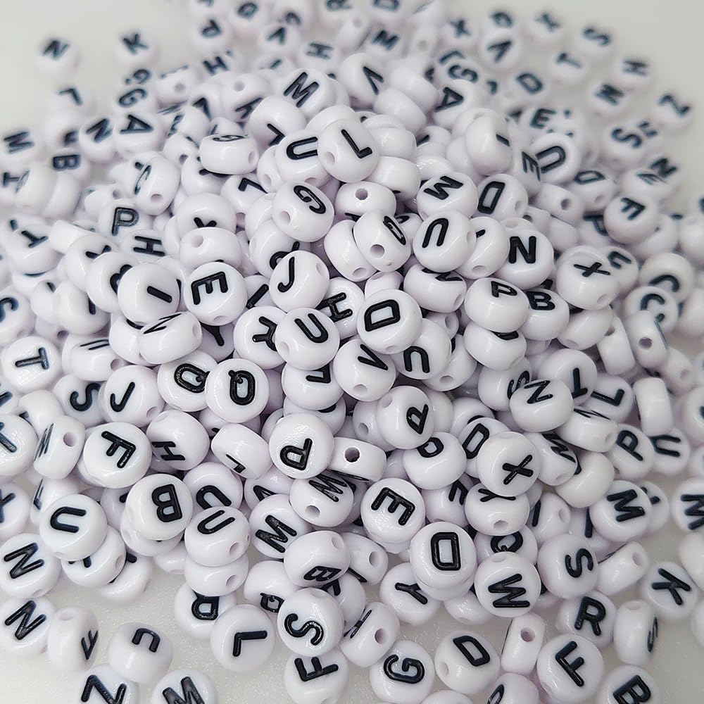 White Round Acrylic Alphabet Letter Beads A-Z Mixed Plastic Shape Loose Bulk DIY Beads for Jewelry Making Bracelets Necklaces Key Chains