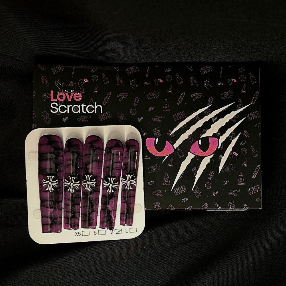 Love Scratch - Purple - Glossy Handmade Press-On Nails for Elegant Length - 10 Piece