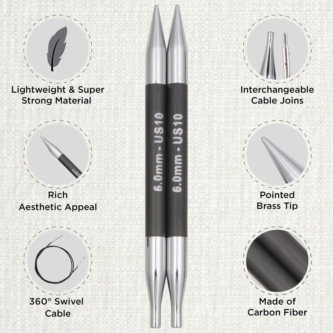 KnitPro Karbonz Midi Interchangeable Knitting Needle Set 5"(13cm)