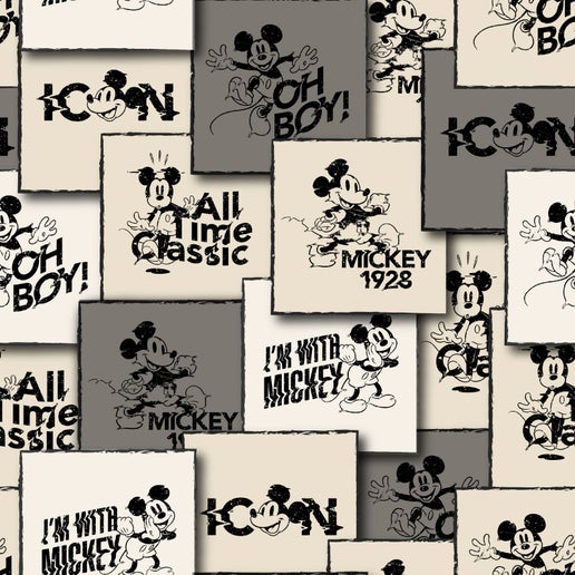 Licensed Disney Print - Mickey Squares Cotton Fabric by the Yard