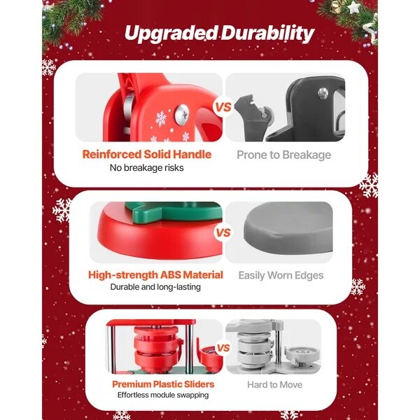 2.28" Button Maker Machine Kit with 100pcs Button Parts, Circle Cutter & Tools for DIY Pins, Badges & Keychains (Red)