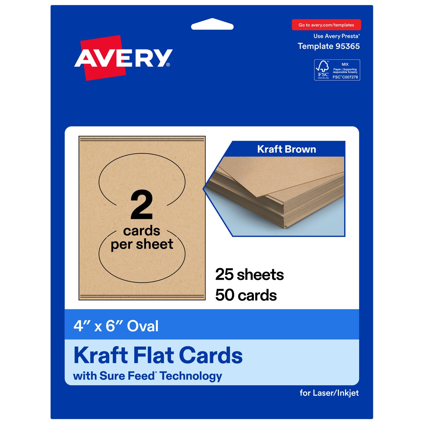 Avery Printable Oval Flat Cards, Sure Feed Technology, 4" x 6", Matte Kraft Brown Cardstock, Print-to-The-Edge, Laser/Inkjet Printable, 20 Total, Great for Product Branding, Marketing, and More