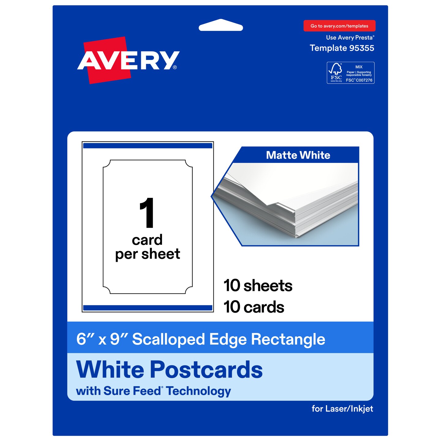 Avery Matte White Postcards, 6" x 9" Rectangle Scalloped Edge