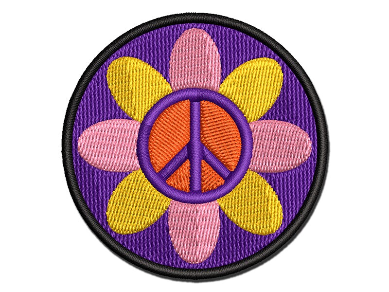 Peace Sign Flower Hippie Boho Love Happiness Multi-Color Embroidered Iron-On or Hook & Loop Patch Applique