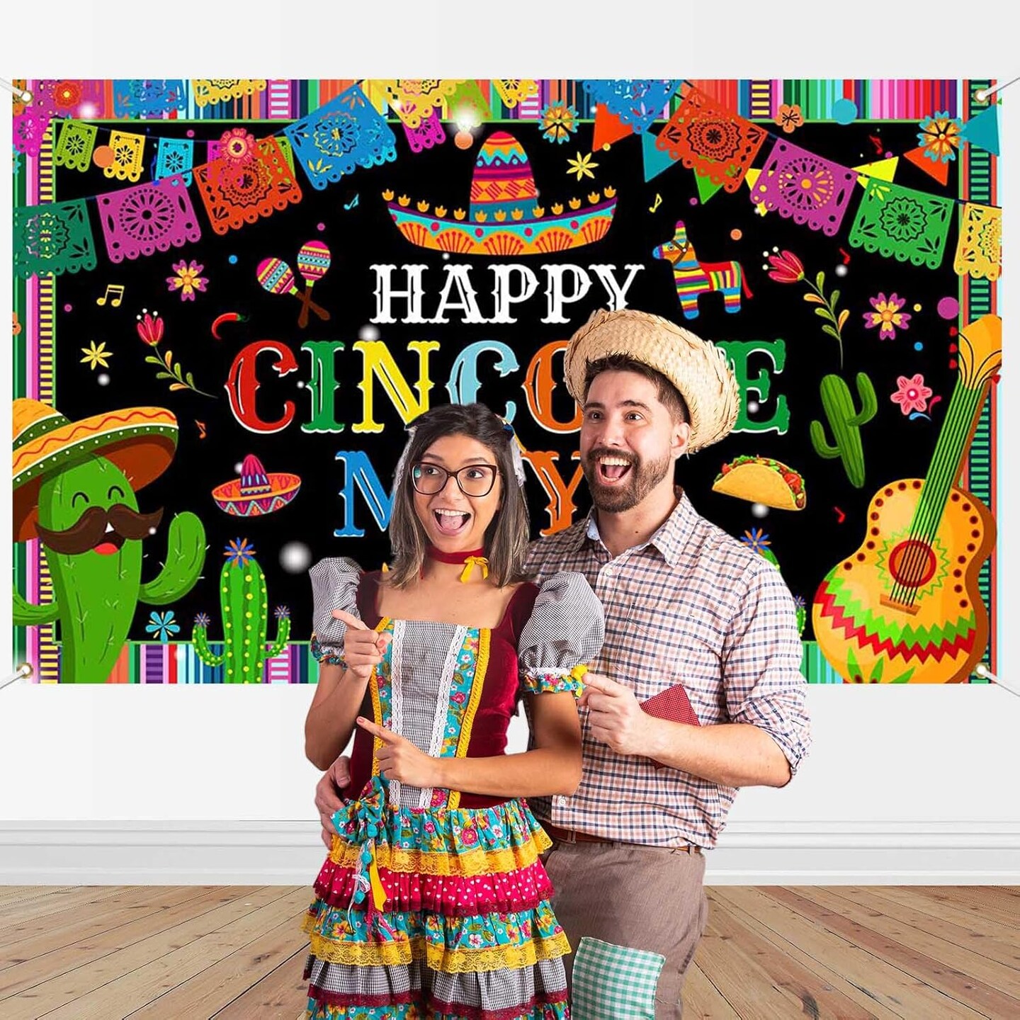 Cinco de Mayo Banner Backdrop – 6x3.6 Ft Mexican Fiesta Party Background – Taco, Cactus & “Happy Cinco de Mayo” Photo Booth Decoration for Carnival, Birthday & Fiesta Events – Perfect for Mother's Day Card Making Displays
