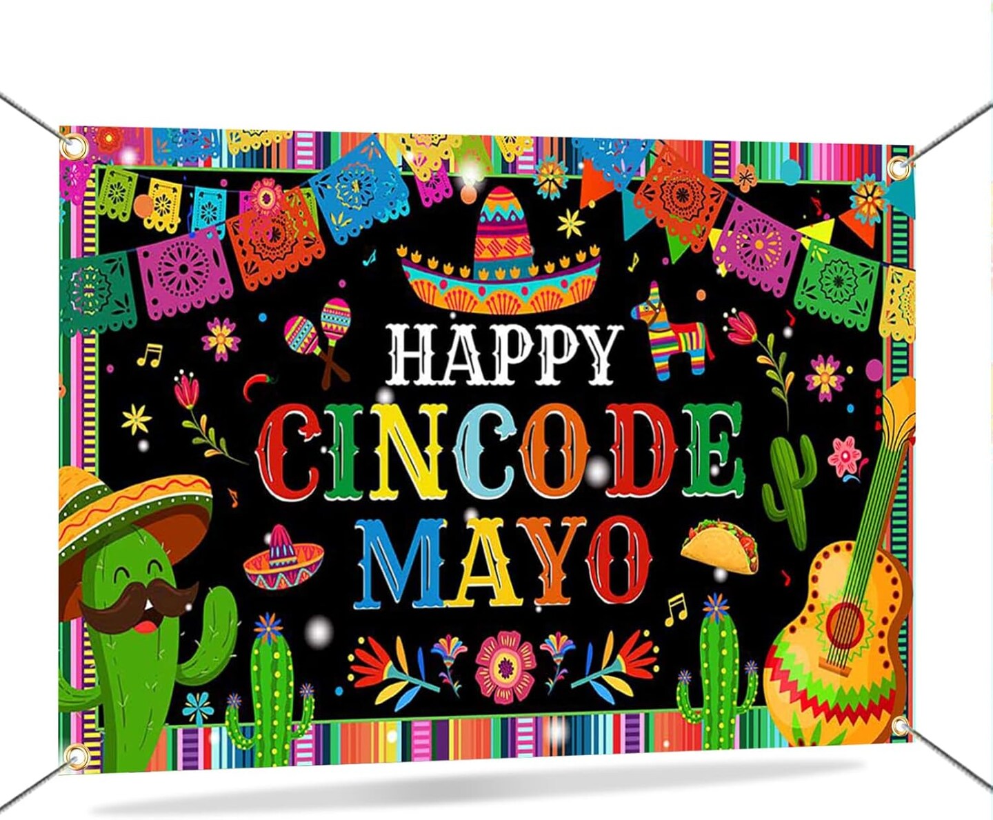 Cinco de Mayo Banner Backdrop – 6x3.6 Ft Mexican Fiesta Party Background – Taco, Cactus & “Happy Cinco de Mayo” Photo Booth Decoration for Carnival, Birthday & Fiesta Events – Perfect for Mother's Day Card Making Displays
