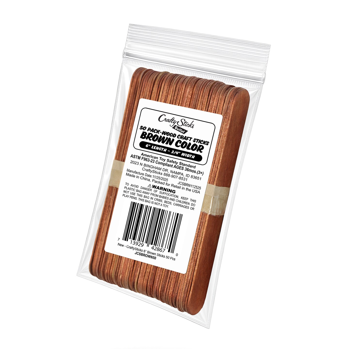 CraftySticks 6 Inch Jumbo Wood Popsicle Sticks for Crafts and STEM Learning